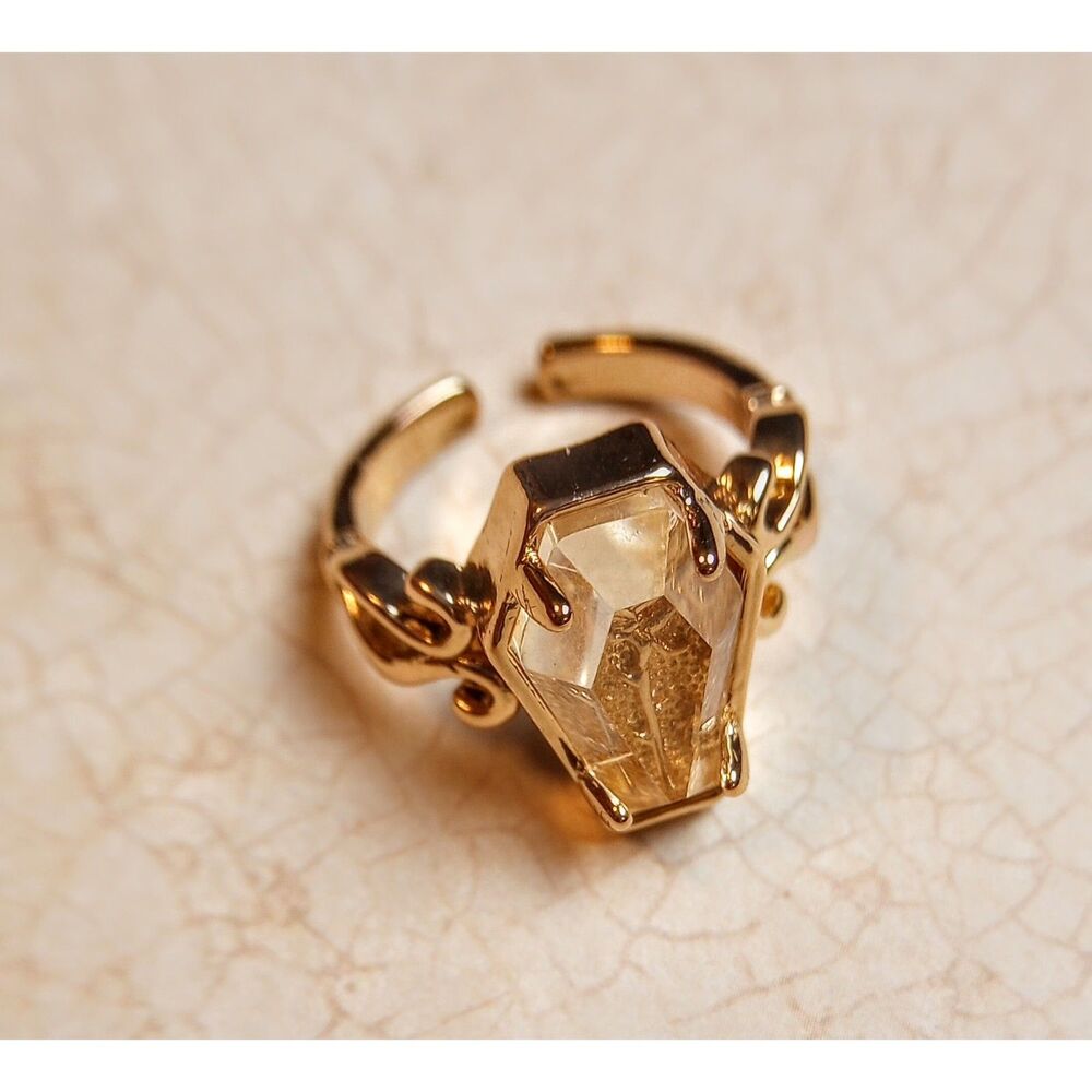 Gold Crystal Casket Ring / Adjustable